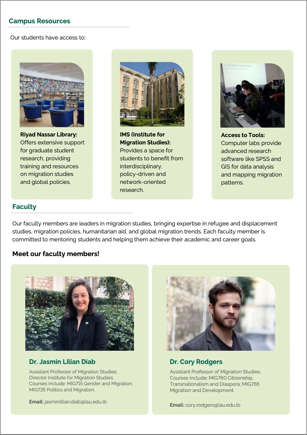 MA in Migration Studies brochure, campus and faculty page