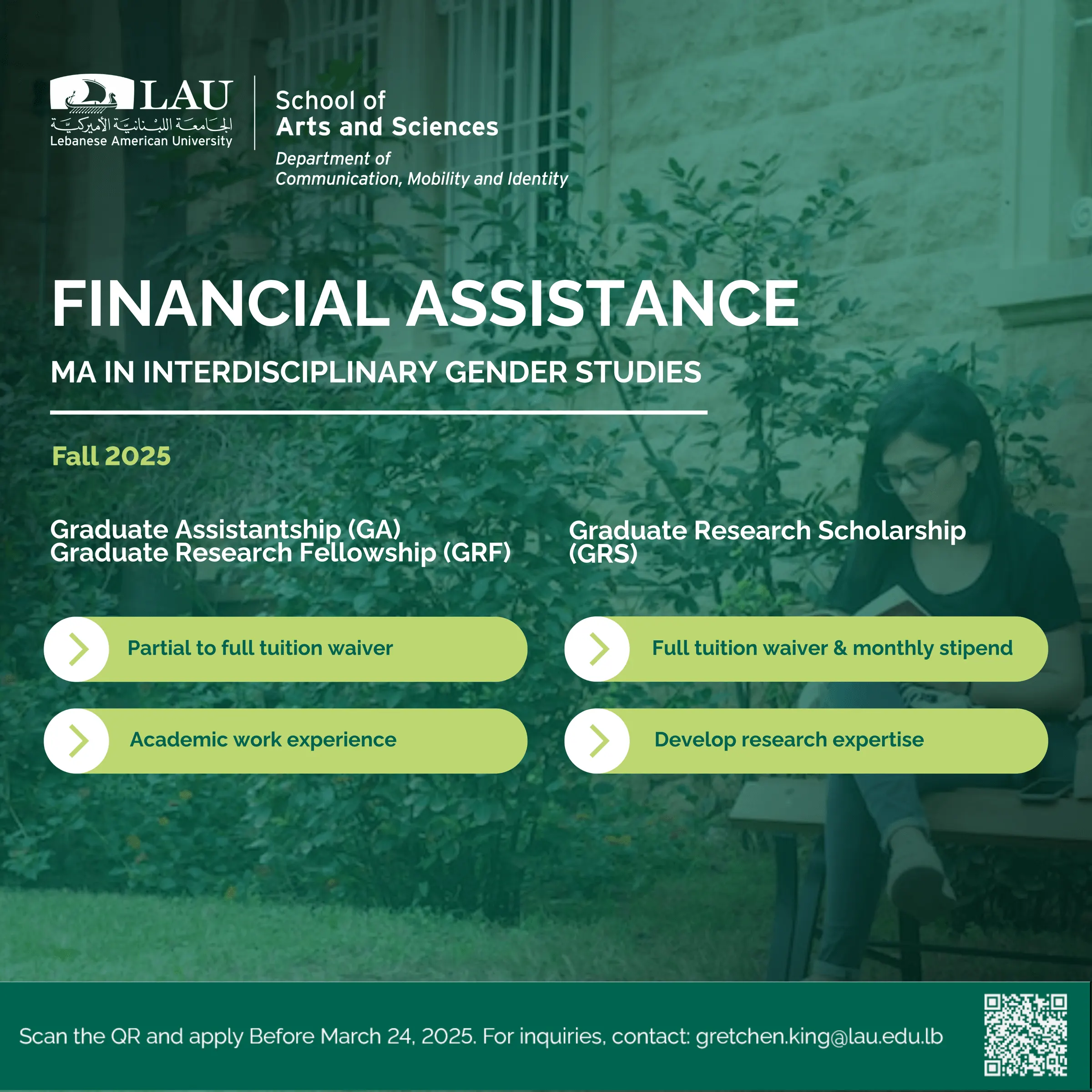 Instagram post: financial assistance for the MA in Interdisciplinary Gender Studies